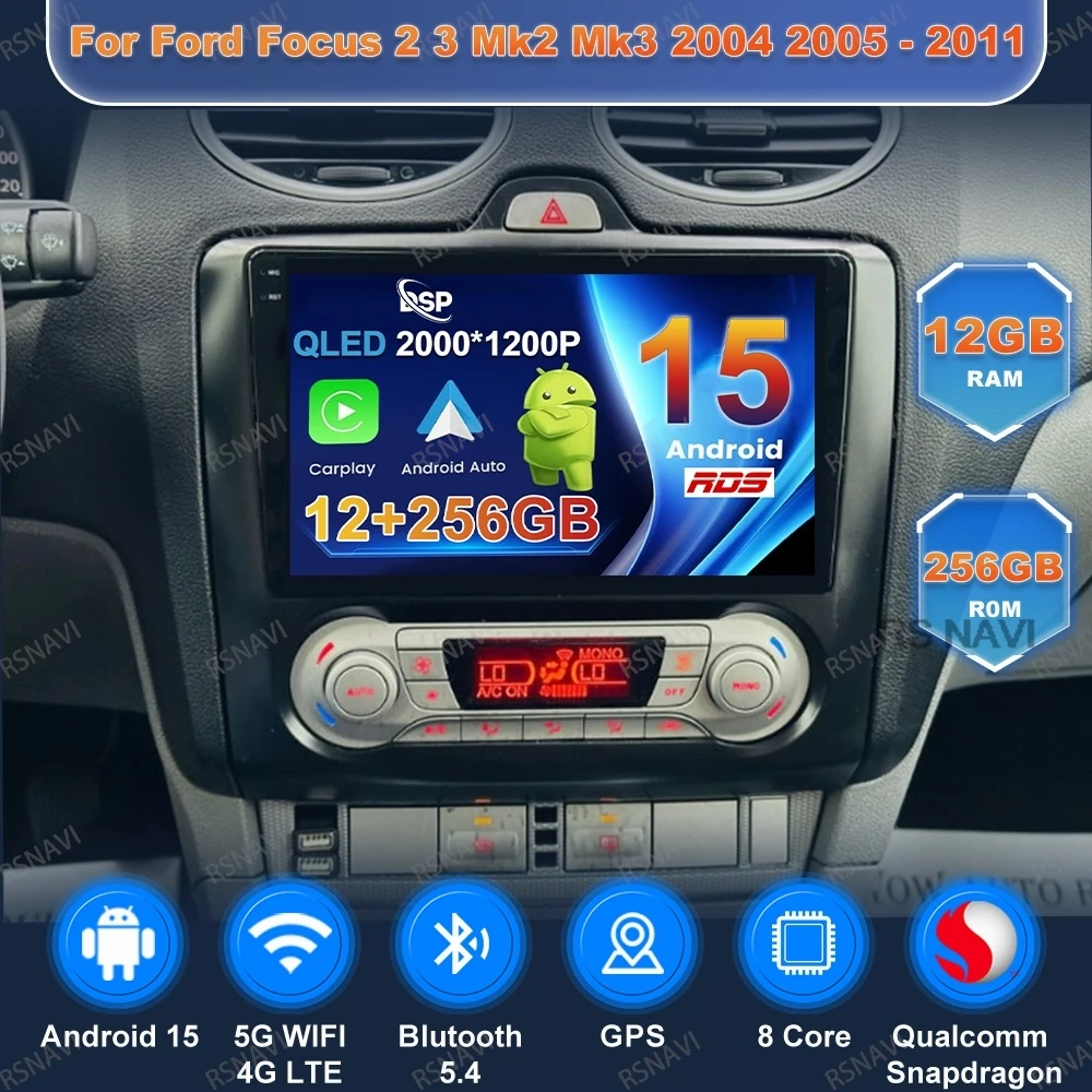 Android 16 Car Radio Multimedia Video Player For Ford Focus 2 3 Mk2 Mk3 2004 2005 - 2011 Autoradio CarPlay Head Unit 4G LTE Auto