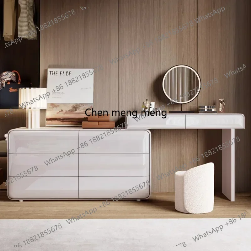 

Modern White Dressing Tables Light Side Drawers Storage Solid Wood Dressers Makeup Vanity Desk with Mirror Bedroom Furniture