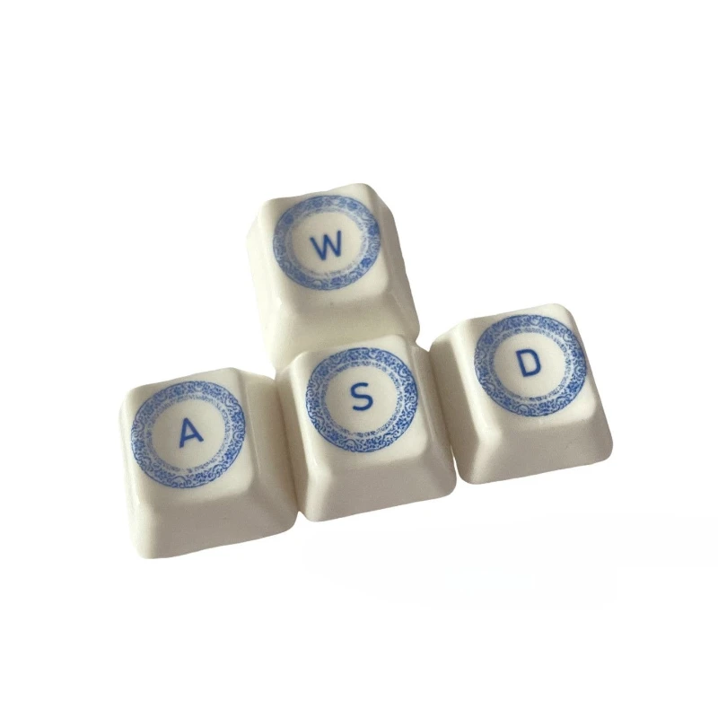 

Blue White Ceramic Keycap Set WASD 4 Keys Cherry Profile Keycaps for Mechanical Keyboard Key Caps DIY Custom Keycap PC Boy Gifts