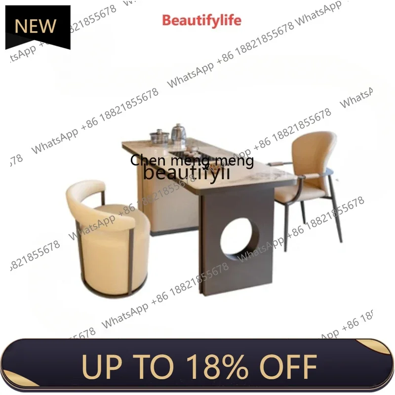 

P178 Italian Stone Plate Balcony Table-Chair Set Stainless Steel Light Luxury Tea Making Table Modern Minimalist Tea Table