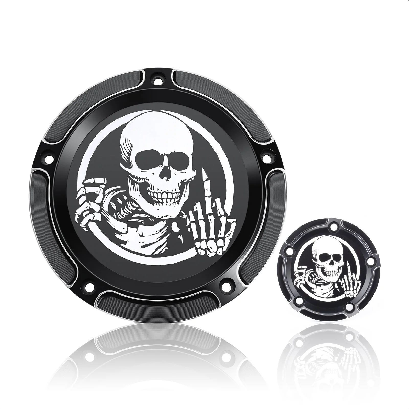 Harley Motorcycle Skull and Bones Center Finger 5 Hole Engine Cover Fits H-D 1999-2014 Wheeled Touring Road King