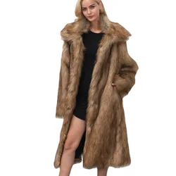 Long Outerwears Women's Winter Jacket Lapel Long Sleeves Faux Mink Fur White Elegant Faux Fur Coat Casacos De Inverno Feminino