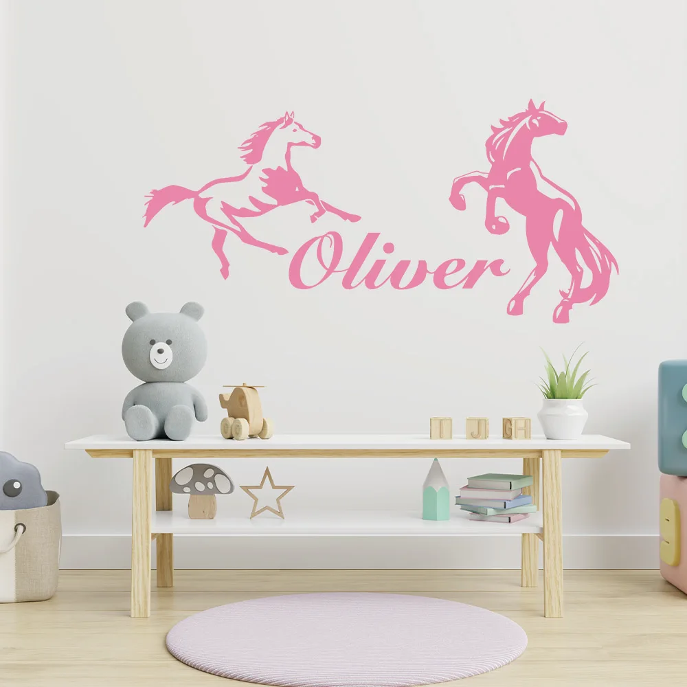 1 unidad de pegatinas de pared de familia de caballos con nombre personalizado, arte Mural, decoración del hogar, pegatina para Mural para sala de estar y dormitorio