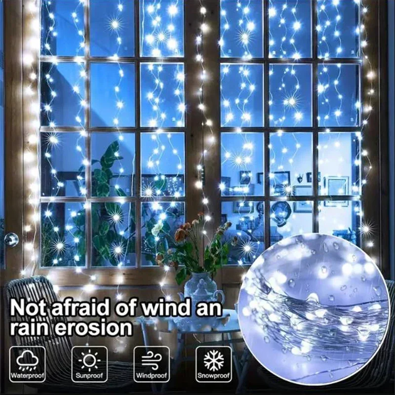Telecomando USB 8-function Copper Curtain Light String impermeabile LED Star Light Christmas Garden Decoration Atmosphere Light