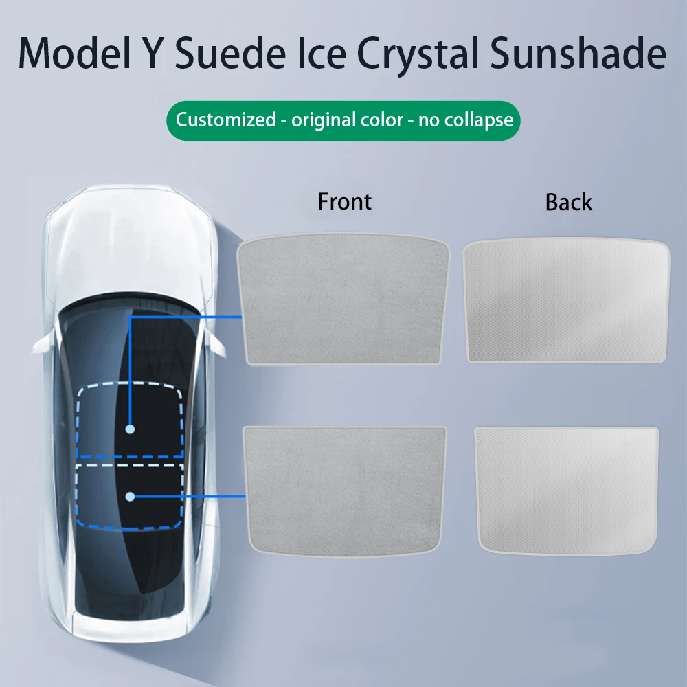 Herval For Tesla Model Y/3 Highland 2021-2024 Sunroof Sunshade UV protection Suede Ice Cloth Buckle Front Rear Sunroof Sun Shade