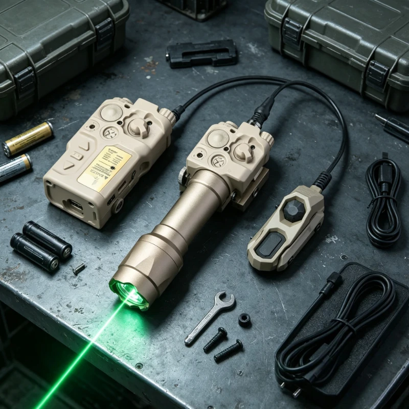 20mm Rail Fitting Battery Box, Adjustable Green Light Module with Steady Strobe Modes for Outdoor Hobby Model Modification