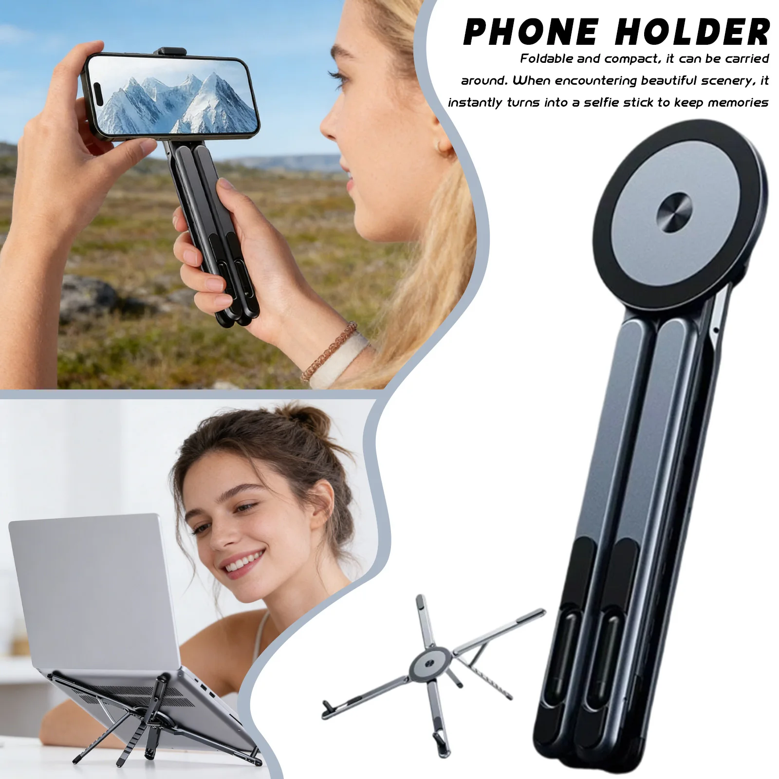 

Foldable Adjustable Aluminum Alloy Laptop Stand, Magnetic Phone Holder, Stable Multifunctional Support For Notebook Tablet