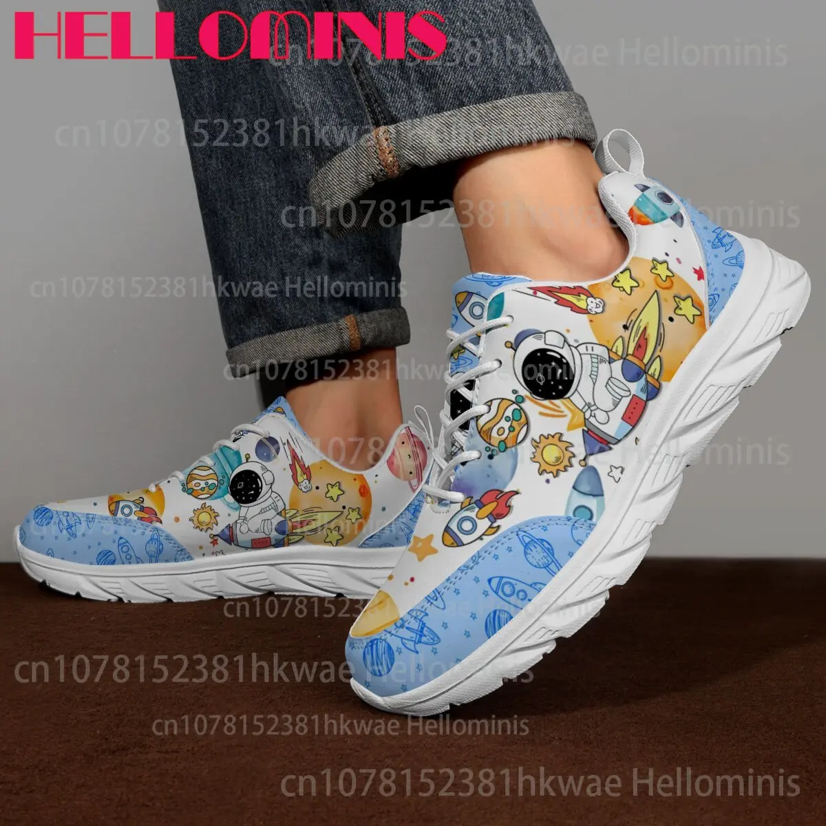 Space Astronaut Rocket Planet Pattern Blue Boys Lightweight Breathable Sports Children Shoes White Non-Slip Walking Footwear
