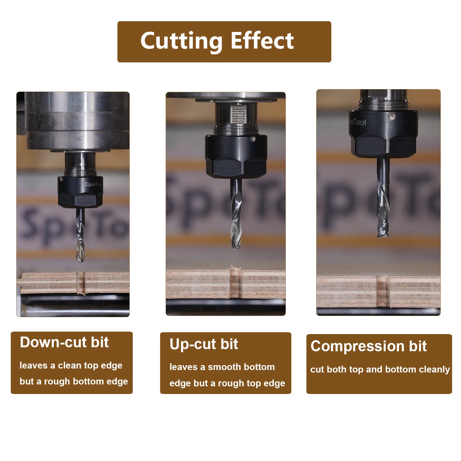 SpeTool 5PCS Spiral Router Bits Solid Carbide CNC Up Down Compression Router Bit Set for Wood Slot Mortise Cut Carving Engraving