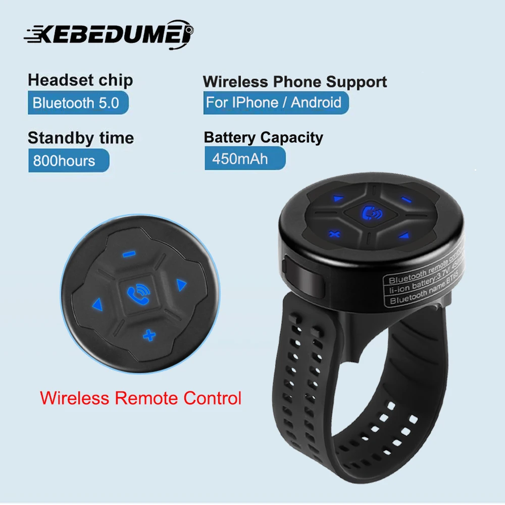 Kebidumei Handlebar Remote Control For Motorcycle Helmet Headset BT5.0 Phone Controller MP3 Music Play For IPhone Android