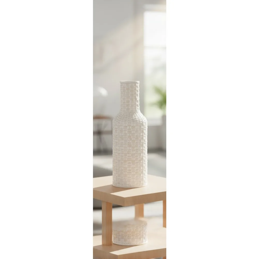

Высокая тканая бамбуковая напольная ваза 30 дюймов, белая богемная центральная часть домашнего декора для гостиной