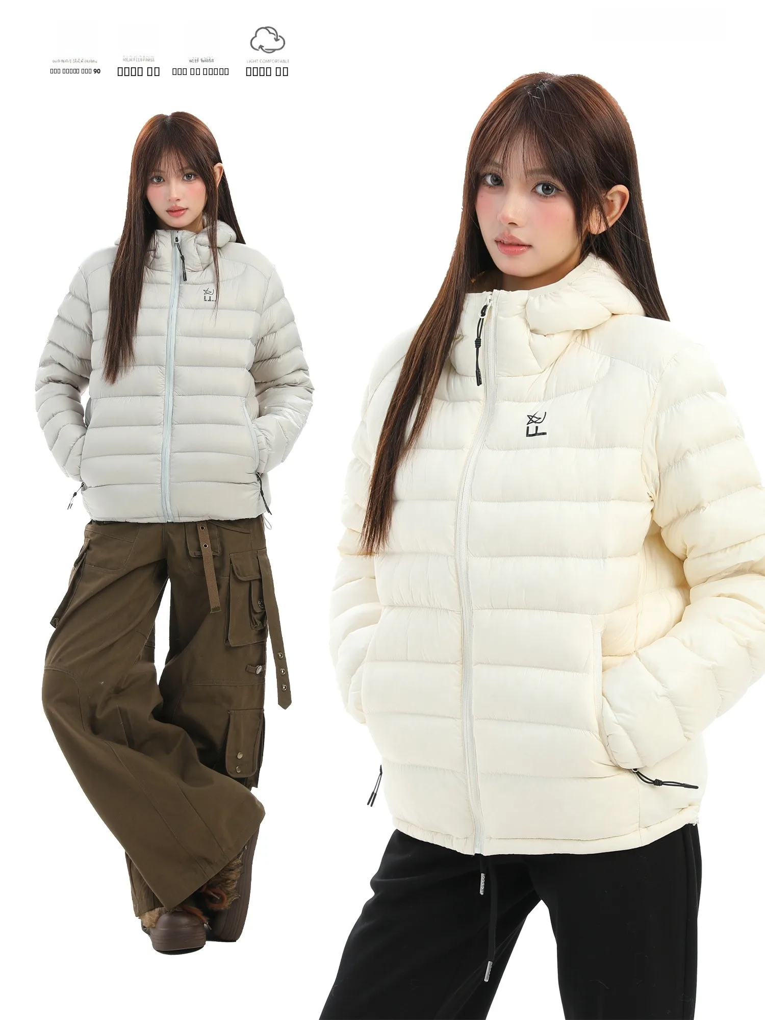 

PTGINKIN Lightweight 90 White Du down Jaet Women's Winter Outdoor Thi Warm Hooded Coat Trendy Zipper ket Design