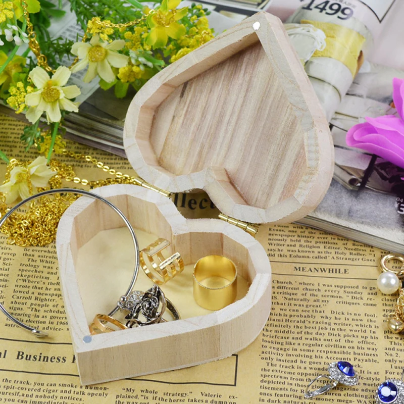 Heart-Shaped Wooden Box Jewelry Case Ring Storage Wooden Contianer Jewelry Creative Gift Box New