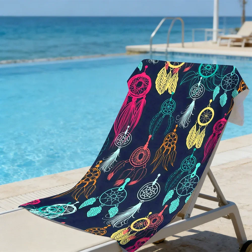 Boho Dreamcatcher Beach Towel – Oversized Quick Dry Sand Free with Colorful Feather Print