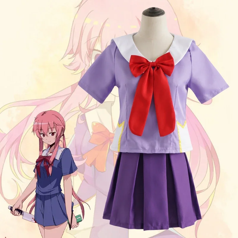 

Mirai Nikki Sailor 2nd Gasai Yuno Cosplay Suit Costume Bow Tie Short Skirt Lolita Costumes Wig Carnival Girl Anime Cos Prop