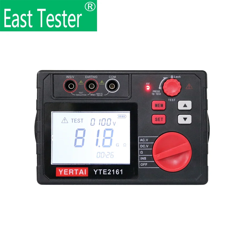 Probador de resistencia de aislamiento East Tester, 10G Ohm 1000V YTE2160,100G Ohm 2500V YTE2161, medida de voltaje CC AV, prueba DAR PI