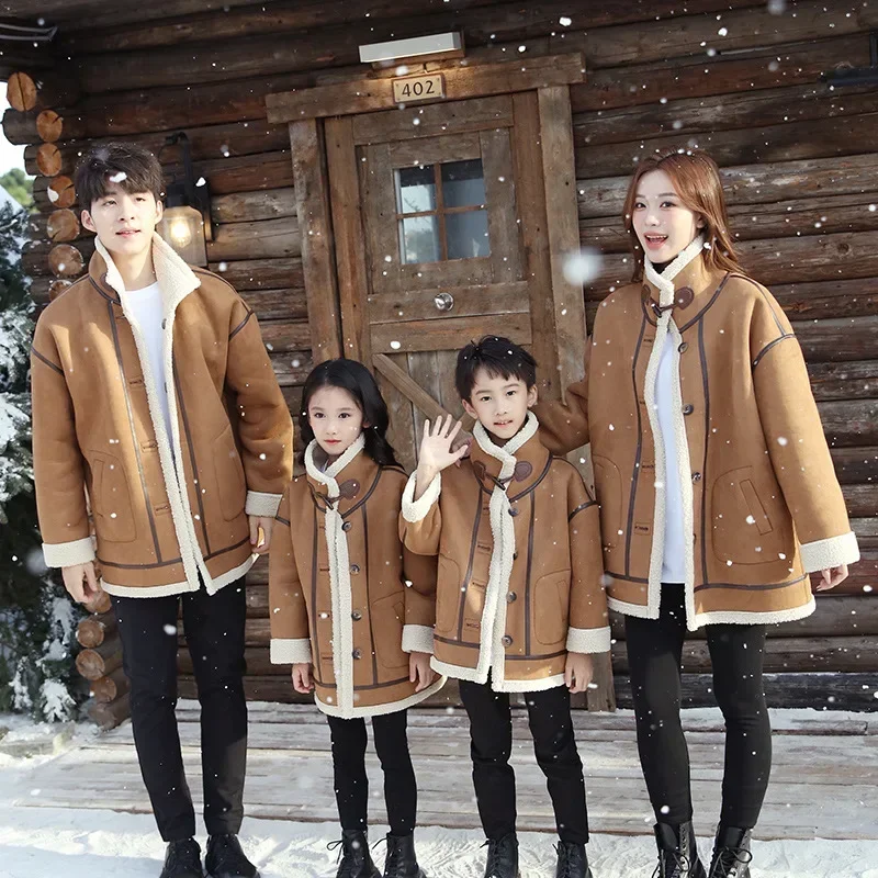 Warm Family Matching Clothes Parent-child Double Sided Jacket Clothing Father Mother and Son Daughter Same Thick Winter Coat Top