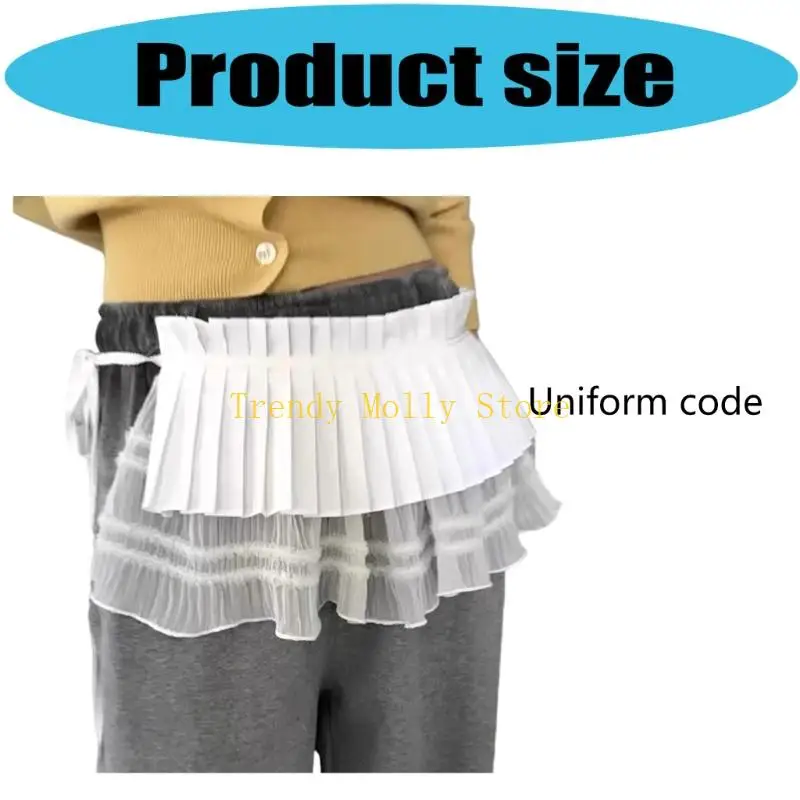 N5KB Trendy Double Layered Lace Pleated Slip Skirt Waist Wrap Fashion Accessories For Women Daily Wear And Special Occasion