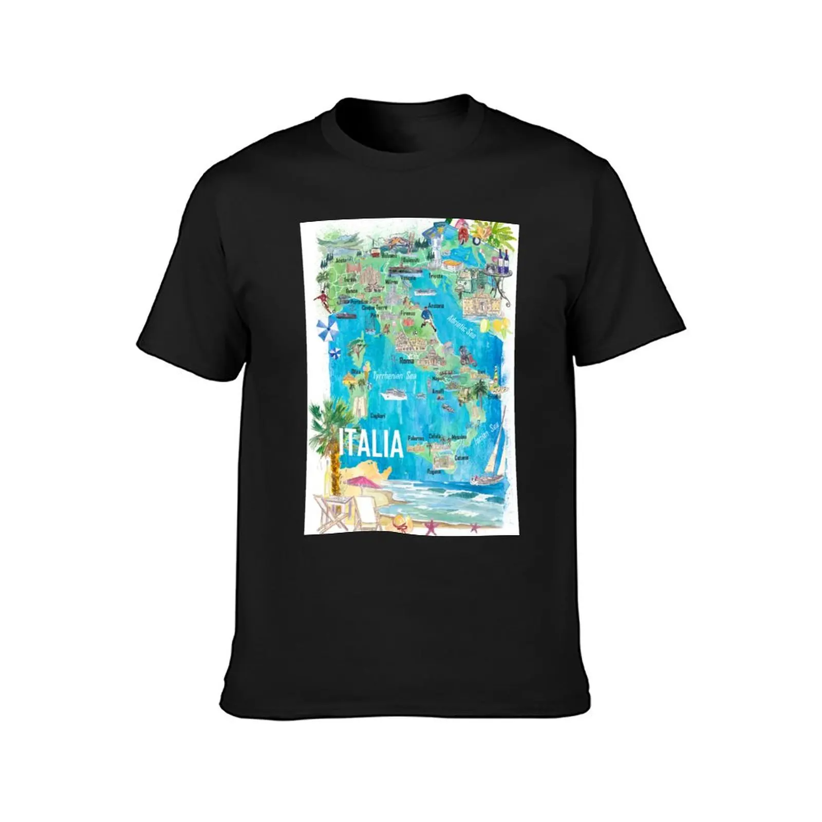 Italy Illustrated Travel Map Mediterranean Adriatic Sicily Sardegna with Roads and Tourist Highlights T-Shirt