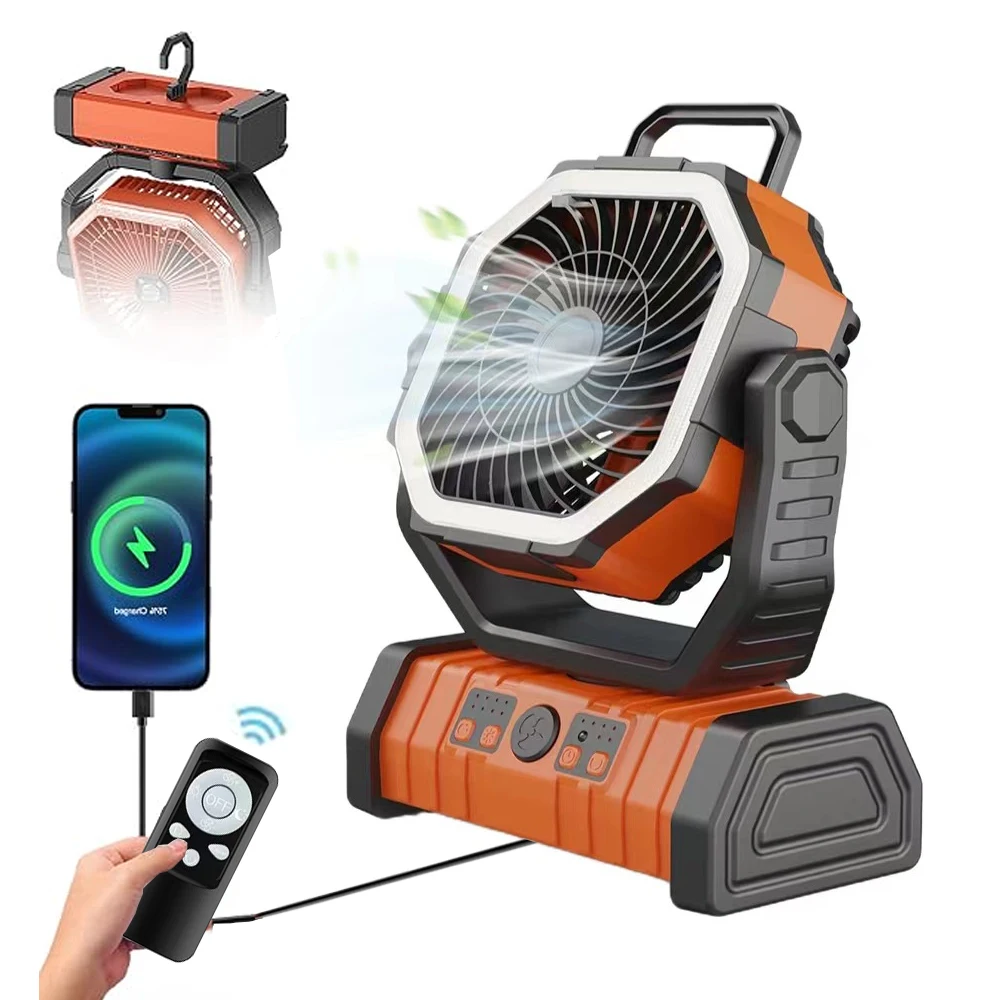 Portable Electric LED Fan Light Outdoor 20000mAh camping with hook USB charging desk fan for Hiking Fishing Picnic Emergency