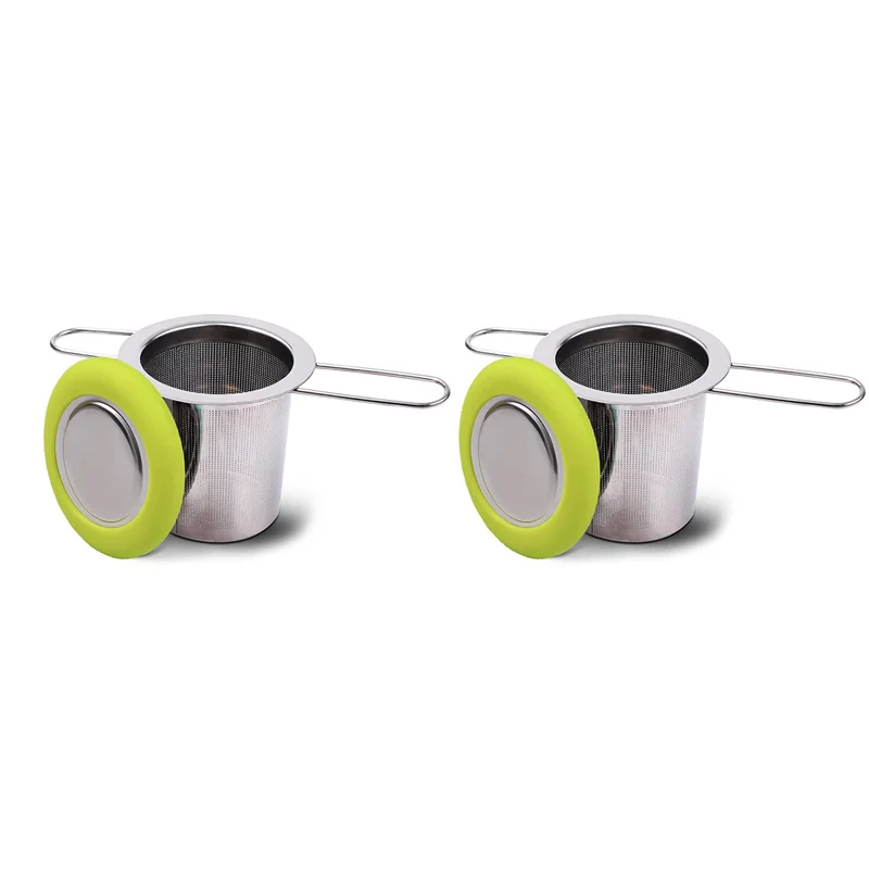

2X Tea Infuser Stainless Steel Tea Strainer Folding Handle Tea Filter Extra Fine Mesh Strainer Brewing Basket (Green)-Tvdae