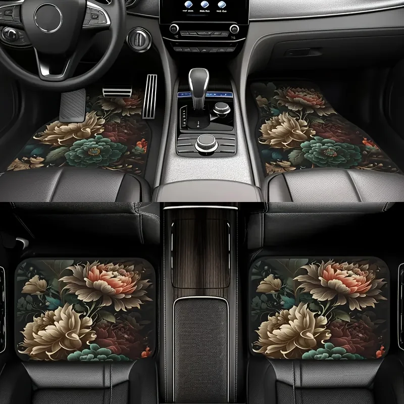 4pcs Beautiful Floral Pattern Printed Car Mat Set, Universal Car Floor Mats, Suitable For Most Models - An Excellent Gift For Me