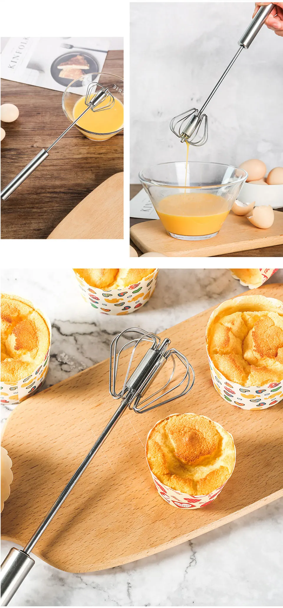 Halbautomatischer Mixer Schneebesen Schneebesen Edelstahl Manueller Handmixer Selbstdrehender Cremeutensilien Küchenmixer Eierwerkzeuge – Detail 8