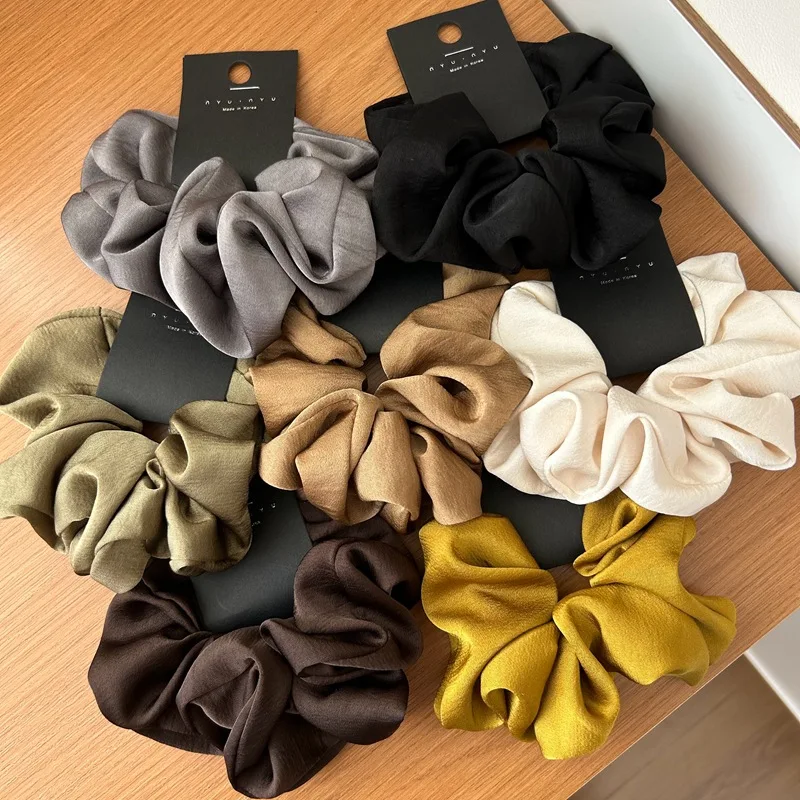 Korea Retro Satin Scrunchies For Women Elastic Big Hair Rubber Bands Girls Silk Hair Ties black hairbands hair accessoreis