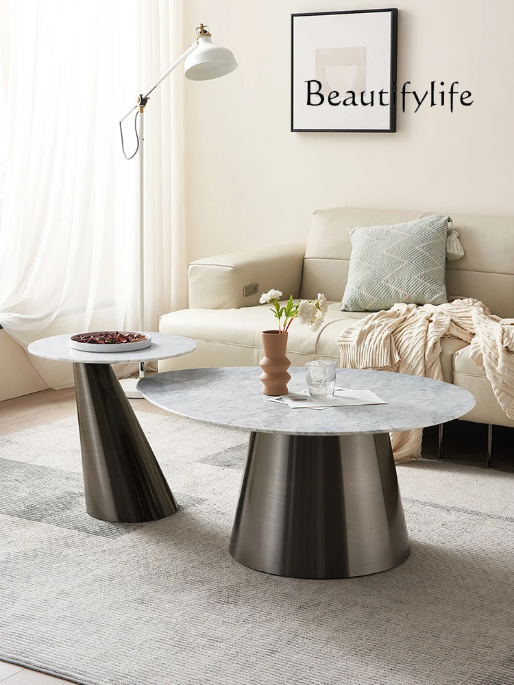 

Natural Marble Tea Table Combination Light Luxury Modern Side Table Living Room Designer round Type round Table