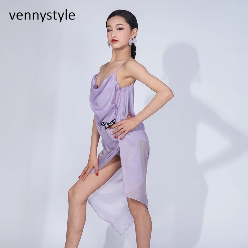 Venny Latin Dance Performance Vestido para Meninas, Rumba Samba Traje, Praticar Roupas, Vestido de Competição