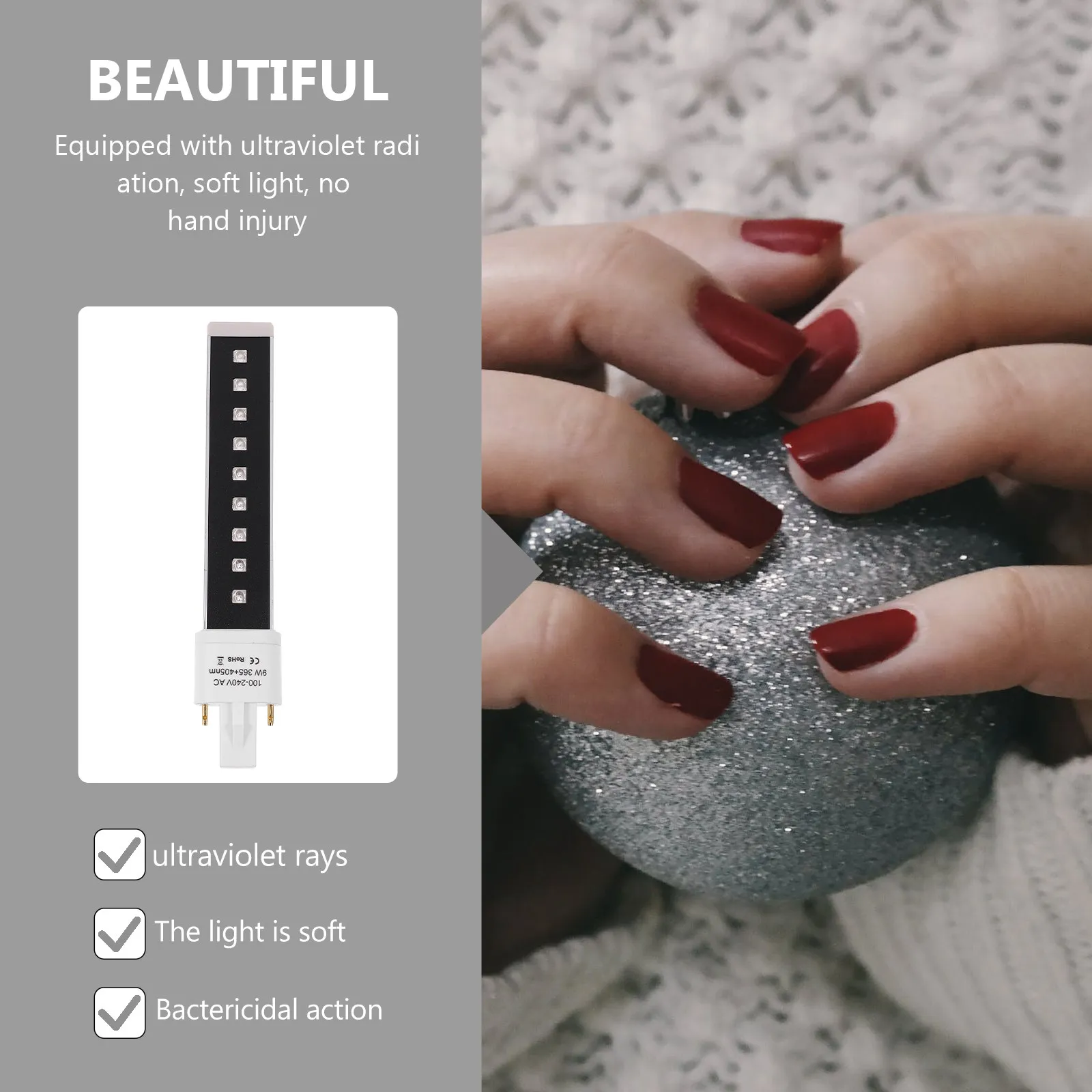 9W Nail Gel Curing Light Tube Double LED Light Source Fast Dry Nail Dryer Lamp Blacklight Bulb LED Tube Blacklight Lamp