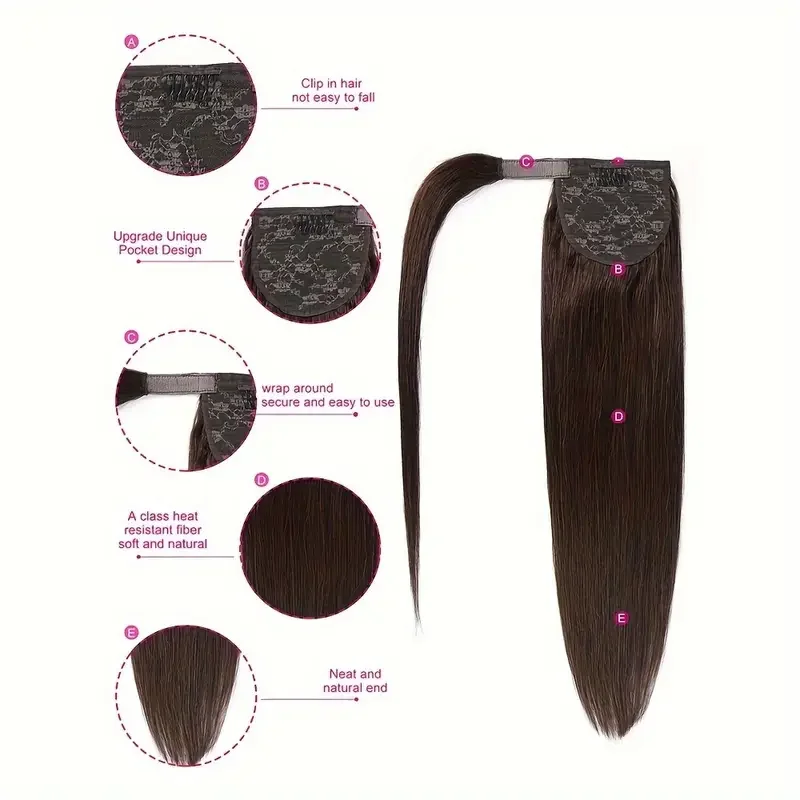 كليب في ذيل حصان الشعر البشري التفاف حول ذيل الحصان كليب على وصلات الشعر للنساء 100% قطعة شعر حقيقية 12-26 بوصة أشقر رمادي