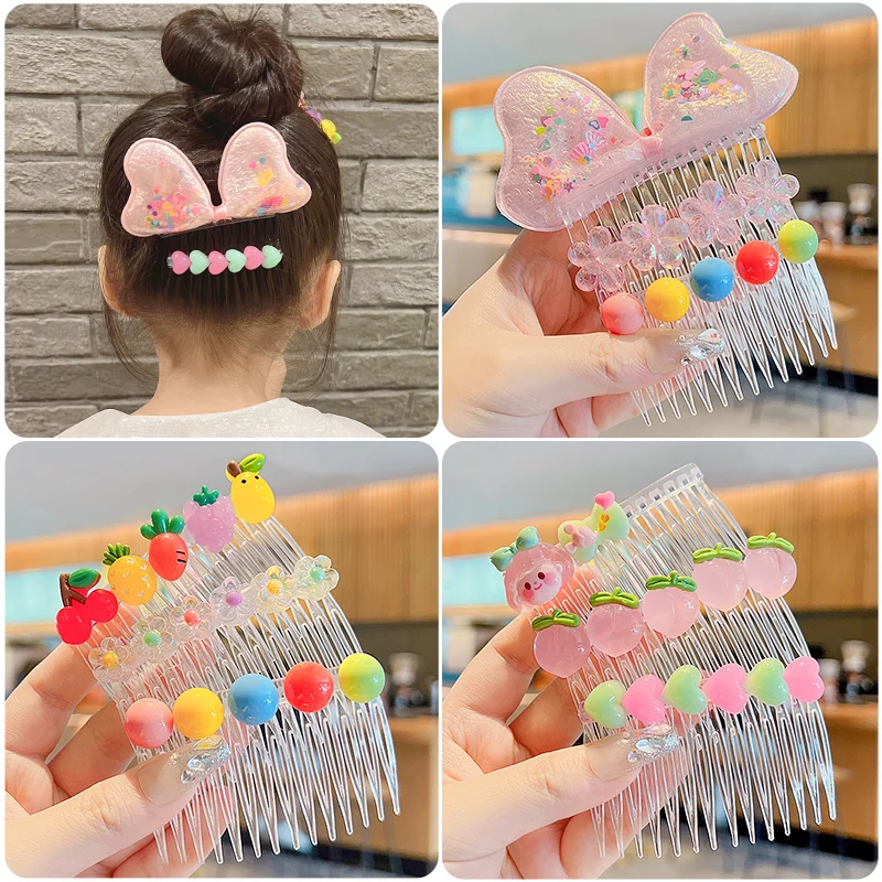 3 Pcs/Set Children Cute Acrylic Flower Bow Fruit Hair Comb Arrange The Broken Hair Artifact Girls Hairpins Kid Hair Accressories