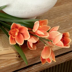 3D Printing Artificial Cymbidium Branches Orange Fake Flowers Wedding Decorative Simulation Cymbidium Flower Home Decoration