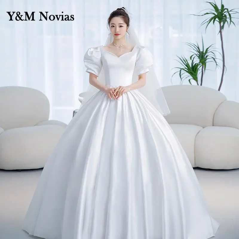 Y&m Novias Eenvoudige Satijnen Trouwjurk Voor Vrouwen Korte Mouwen Robe De Mariage 2025, Nieuwe Vestido De Novia Aangepaste Plus size