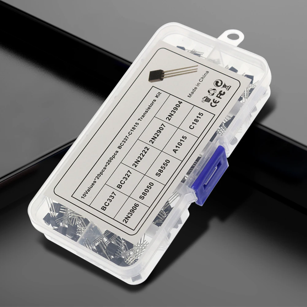 200PCS Transistor Kit Assortment Box 10 Values TO-92 PNP NPN BC327 BC337 2N2222 2N2907 2N3904 2N3906 S8050 S8550 A1015 C1815