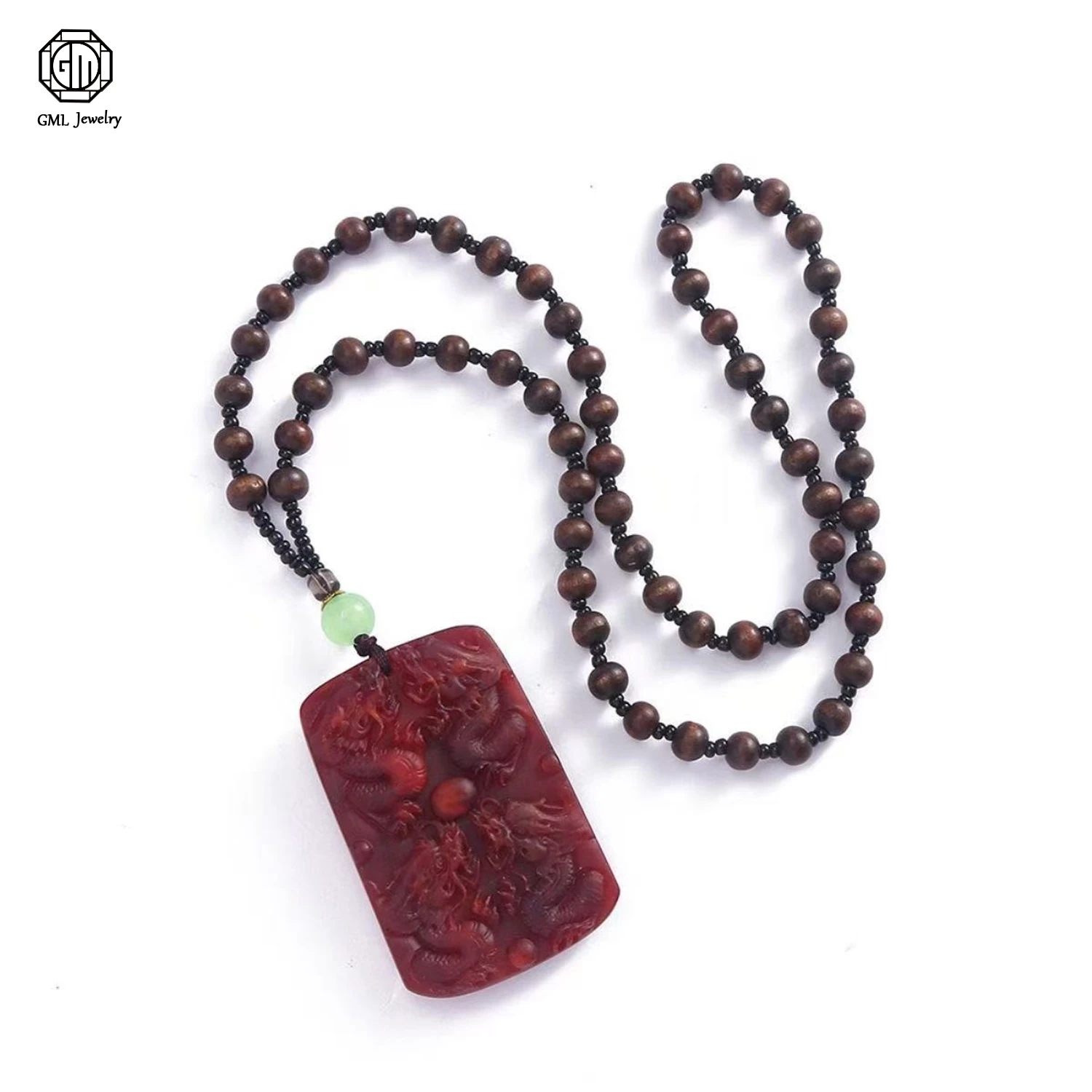 Imitation Ambergris Amber Landscape Plaque Guan Gong General Warrior Pendant Necklace Vintage Resin Unisex Men Women Jewelry