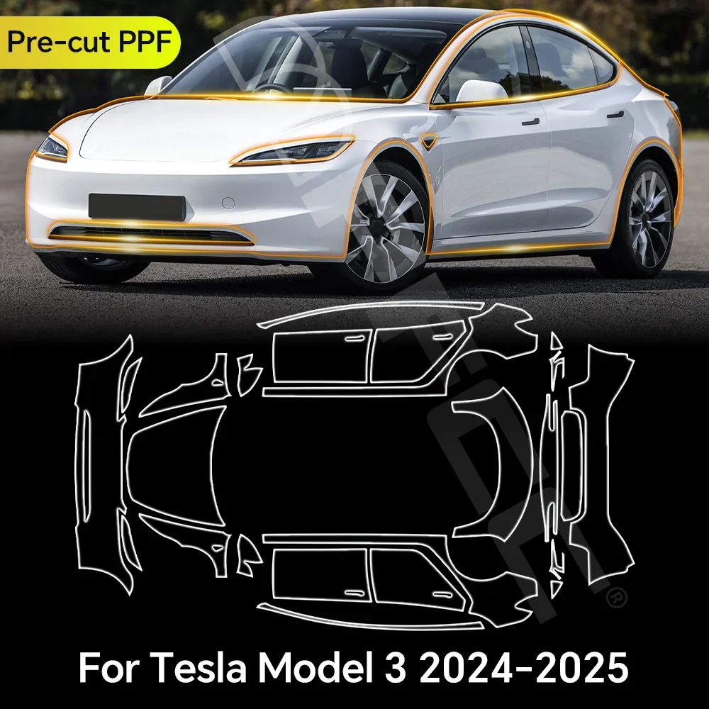 

For Tesla Model 3 Highland 2024 2025 Performance 9Mil TPU Paint Protection Film Clear Bra Car Body Anti-Scratch Pre-cut PPF Kit