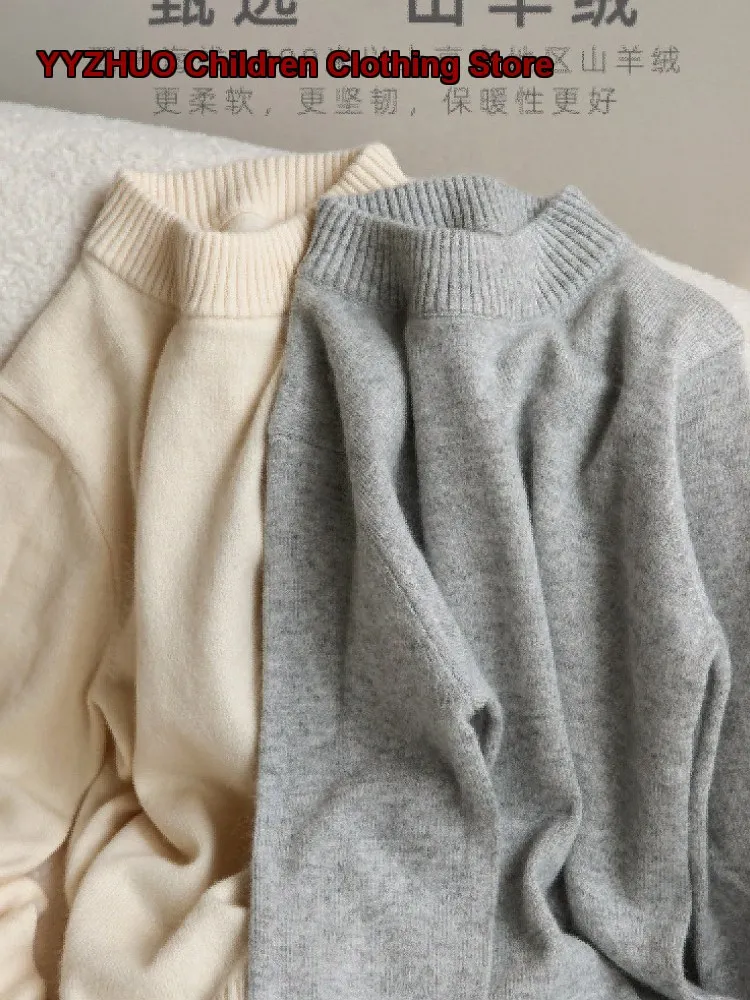 Boys Girls Autumn Winter Half Neck Sweater Thin Cashmere Knit Base Layer Top Toddler High Neck Kids