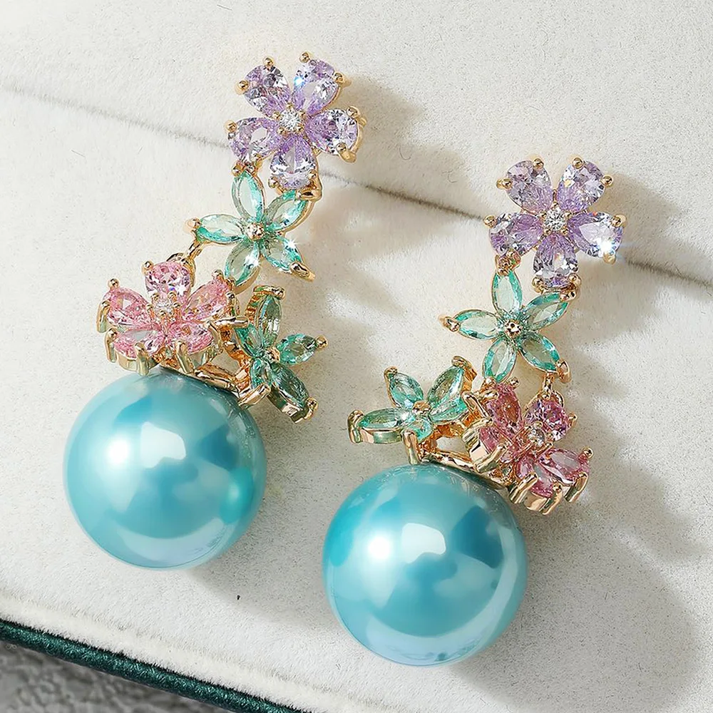 

Missvikki Cute Sweet Pearls Dangle Earrings for Women Bridal Wedding Multicolor CZ Bijoux High Quality Brand Gorgeous Trendy