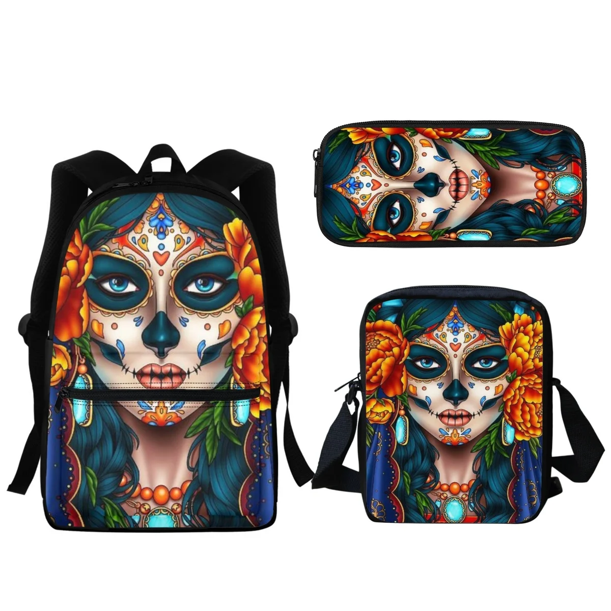 Gothic Skull Girl Design School SchoolBags Zipper Fashion Travel Backpack College Practical Pocket BookBags Stationery Organizer