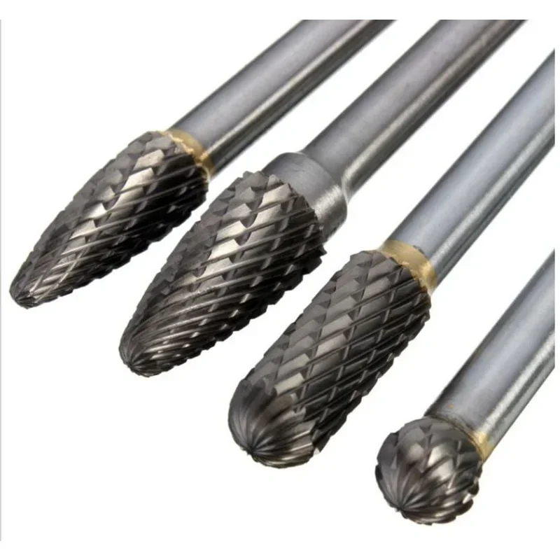 4Pcs/Set 150-160MM Tungsten Steel Grinding Head Kit Diameter 6mm Drill Carbide Grinder Bits for Carving/Shaving/Milling Cutter