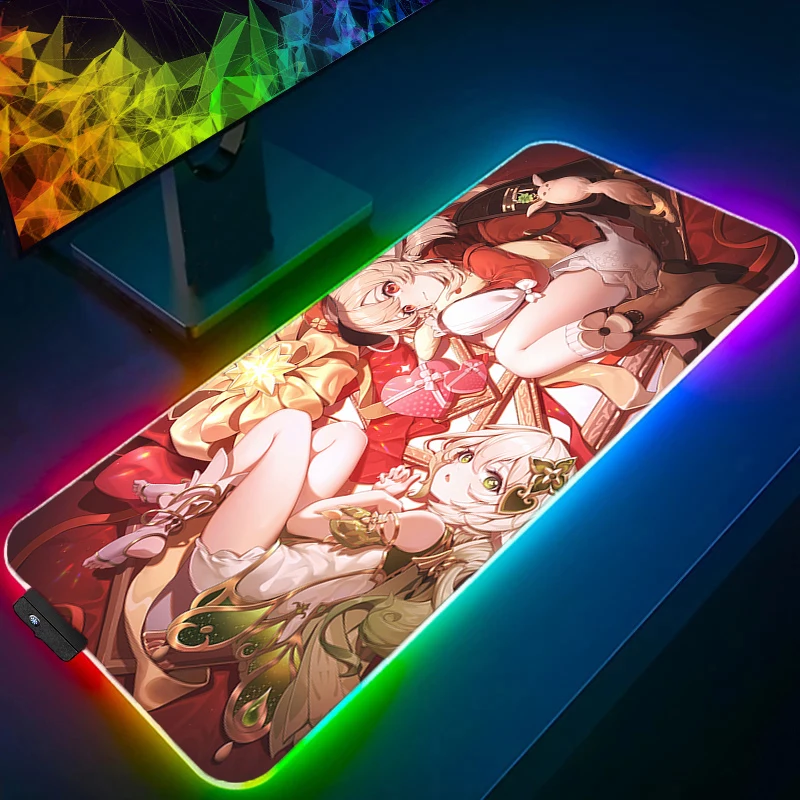 

Mouse Pad Anime Carpe LED PC Gamer Computer Mousepad Varmilo Genshin Impact Klee Keyboard Pad RGB Gaming Accessories Desktop Mat