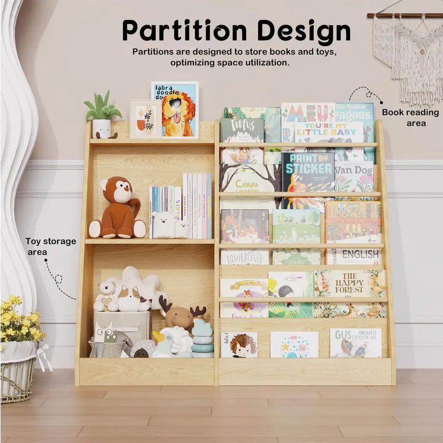 5 Tier Kids Bookshelf,Baby Bookshelf,Toy and Book Storage for Kids,Book Display Shelf,Natural