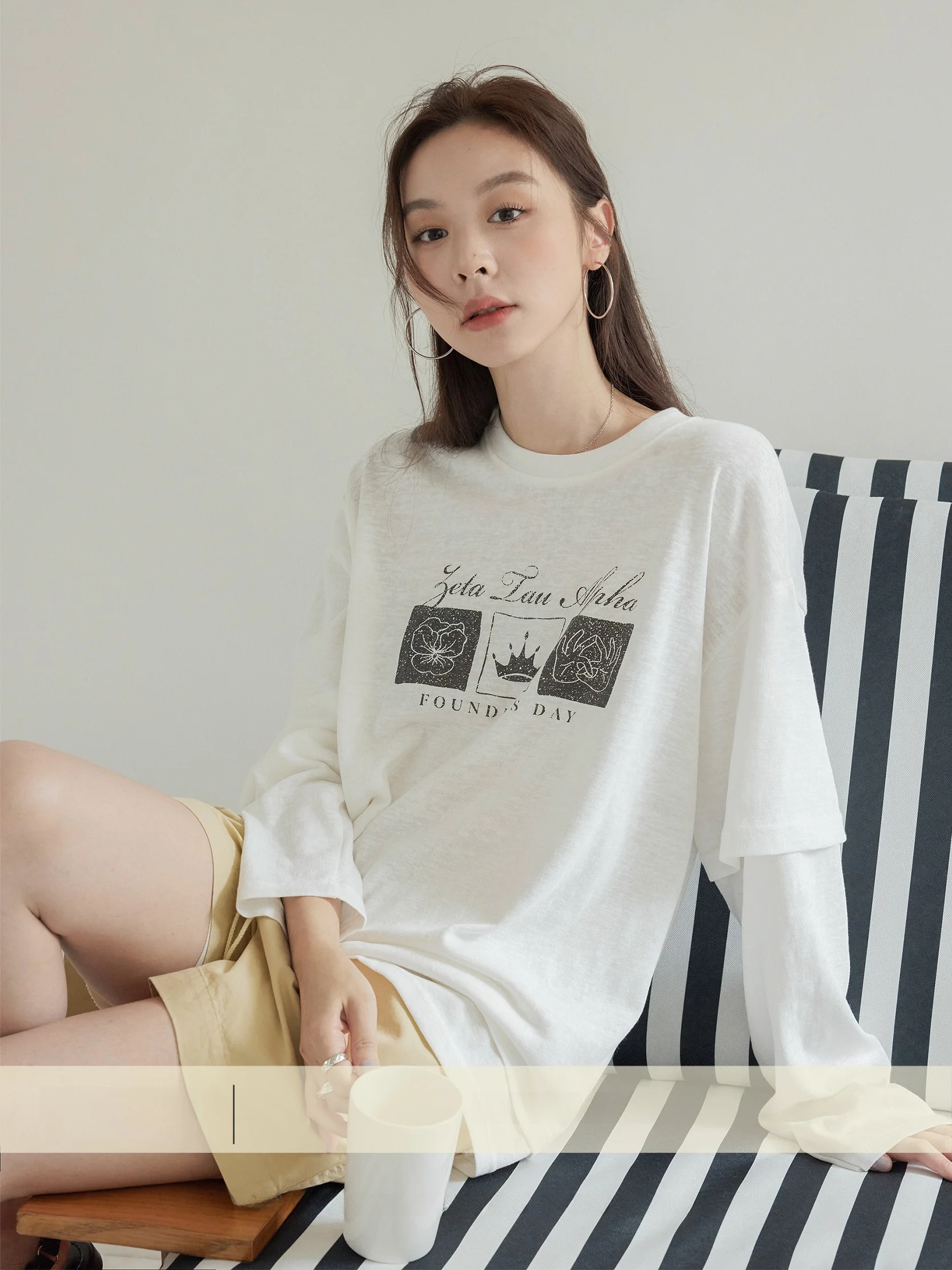 

VNOOK Knitted Long Sve T-irt Women's New 2025 Lazy Sle round Ne Base irt Fake Two-Piece Cotton Polyester Blend Bre...