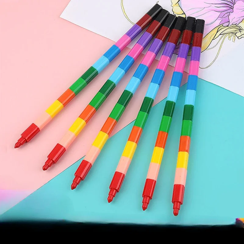 6PCS 12 Color Multi-section Splicing Building Block Crayon, Student Art Oil Painting Stick Painting Graffiti Crayon Oil Pastel