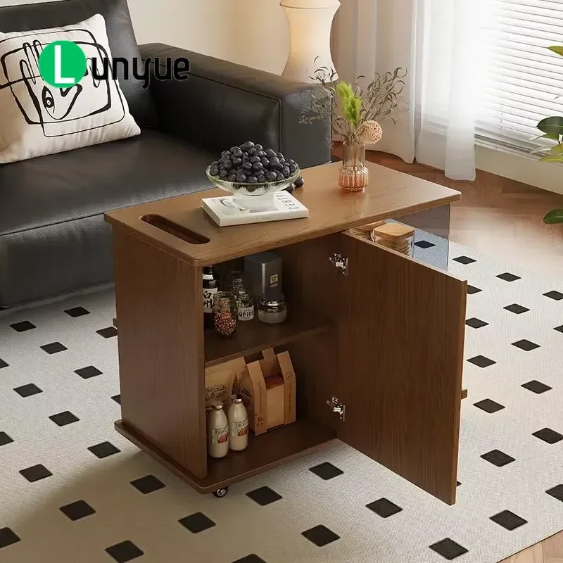 Modern Solid Wood Removable Coffee Table Walnut Trolley Practical Side Table for Home Sofa Bedroom Living Room Furniture