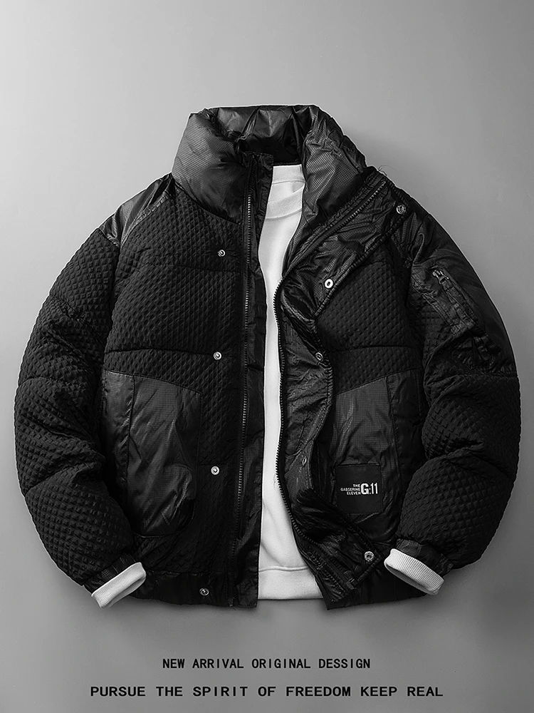 

Men's Thiened down Cotton Jaet Stand Collar Anti-Cold Outerwear Youth Faion Winter Coat Warmth Long Sve Zipper Closure