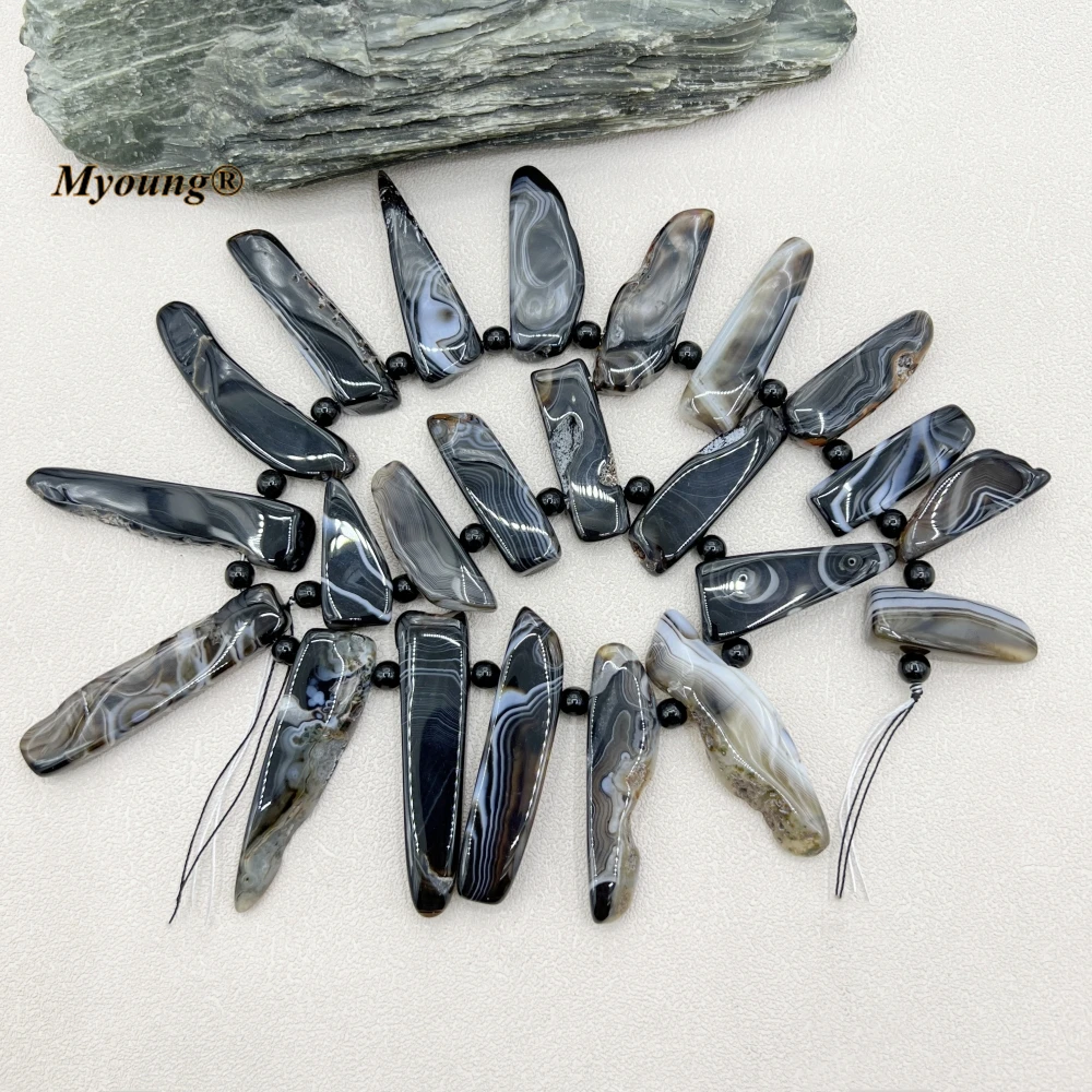 Irregular Top Drilled Large Natural Black Lace Agates Stone Tusk Spike Stick Beads For DIY Jewelry Making MY230670