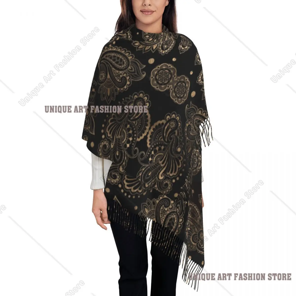 Oriental Paisley Ornament Tassel Scarf Women Soft Shawl Wrap Ladies Winter Scarves